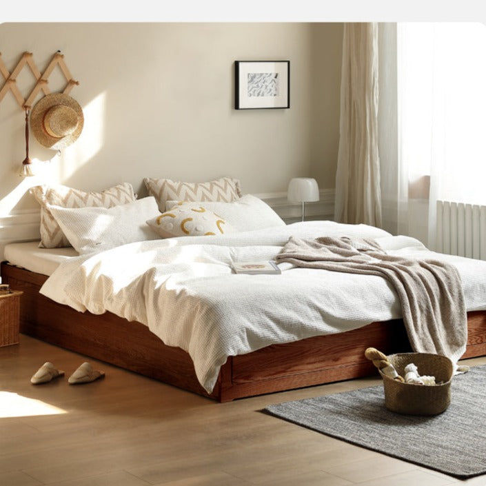 Oak solid wood platform bed, headboard-free Box bed