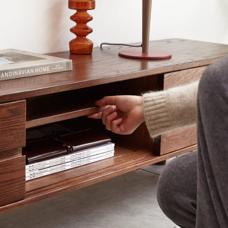 TV stand sliding door Oak Solid wood"