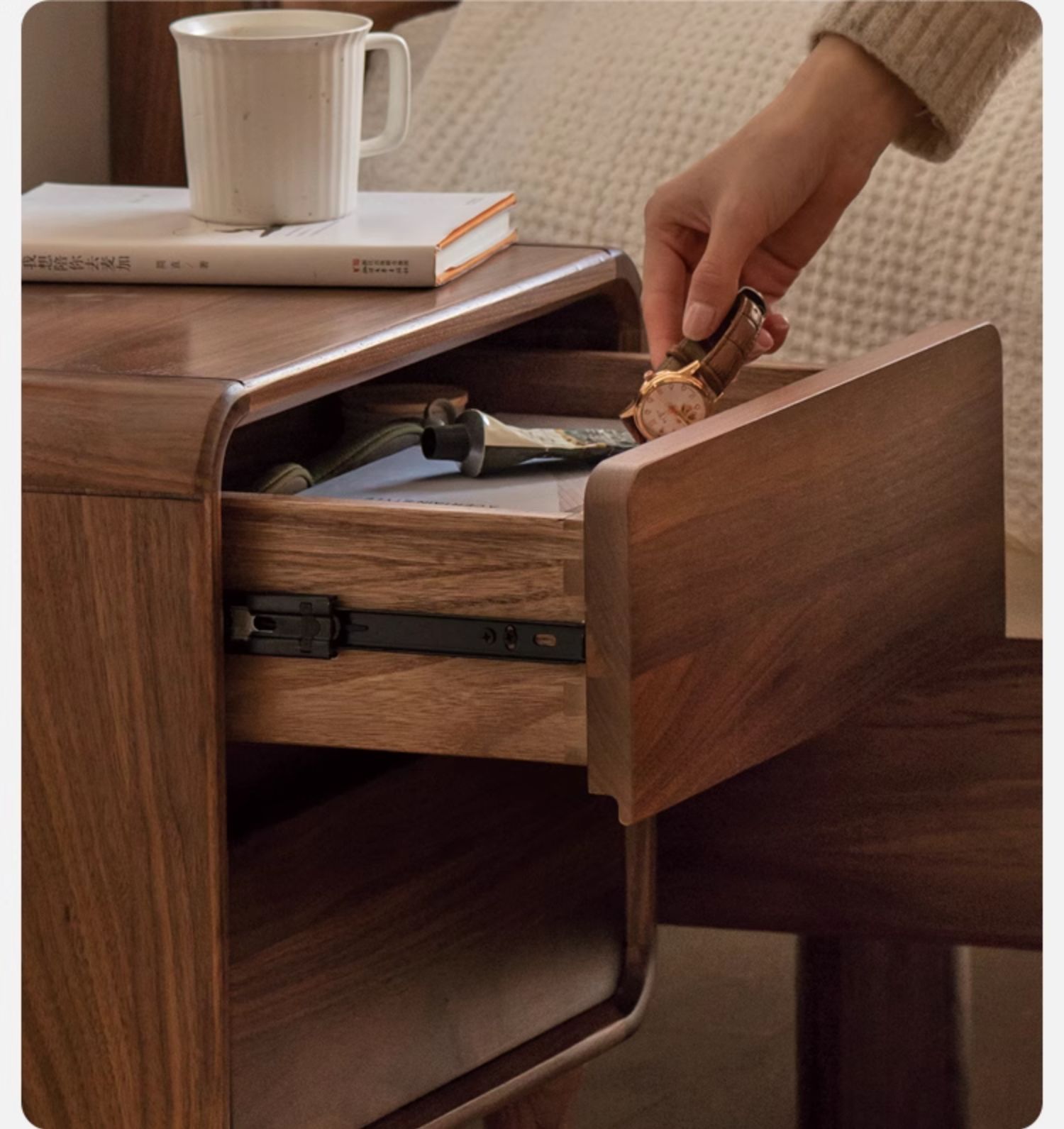 Black Walnut, Caluswood Solid Wood Minimalist Nightstand