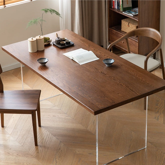 Black Walnut, South American Walnut, Oak Solid Wood Acrylic Suspension Dining Table