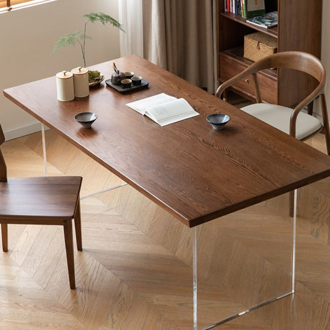 Oak, South American Walnut Solid Wood Acrylic Floating Large Size Dining Table