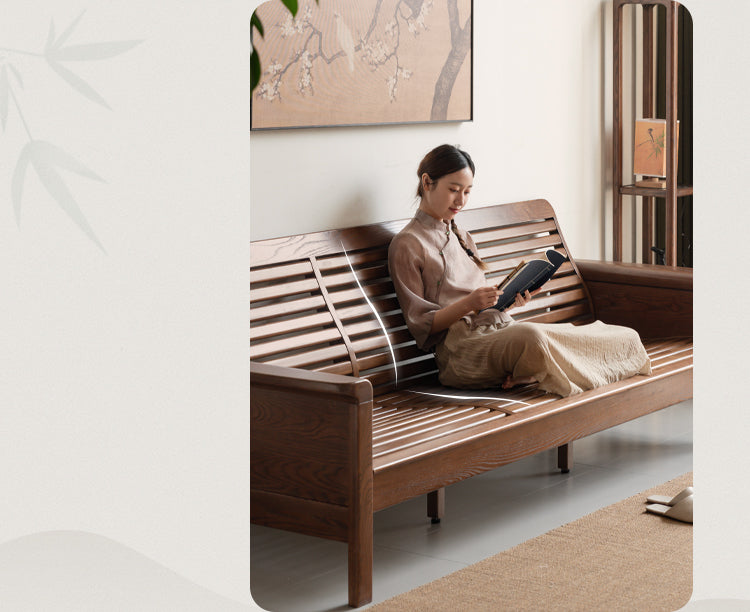 Ash Walnut Colored Straight Fabric Sofa.