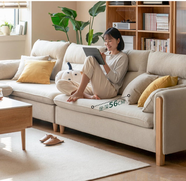Oak Solid Wood Luxury Fabric Sofa.