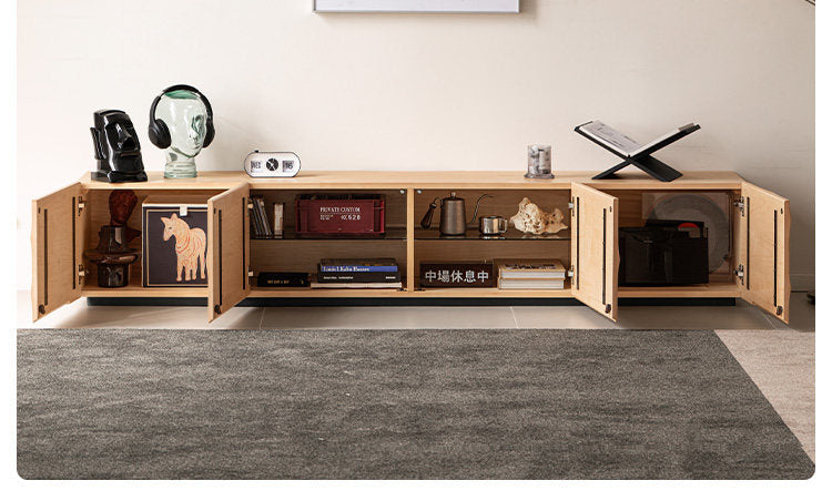 North American Hard Maple Solid Wood TV Cabinet with Modern Minimalist Design and Large Capacity