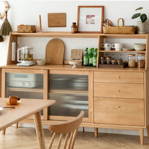 Oak Solid Wood, Solid Rubberwood Sideboard Shelf, Kitchen Shelf