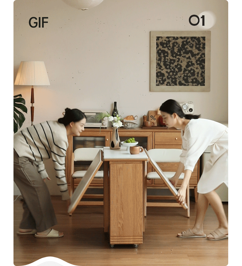 Solid Rubberwood, Oak Solid Wood Modern Rock Slab Folding Dining Table