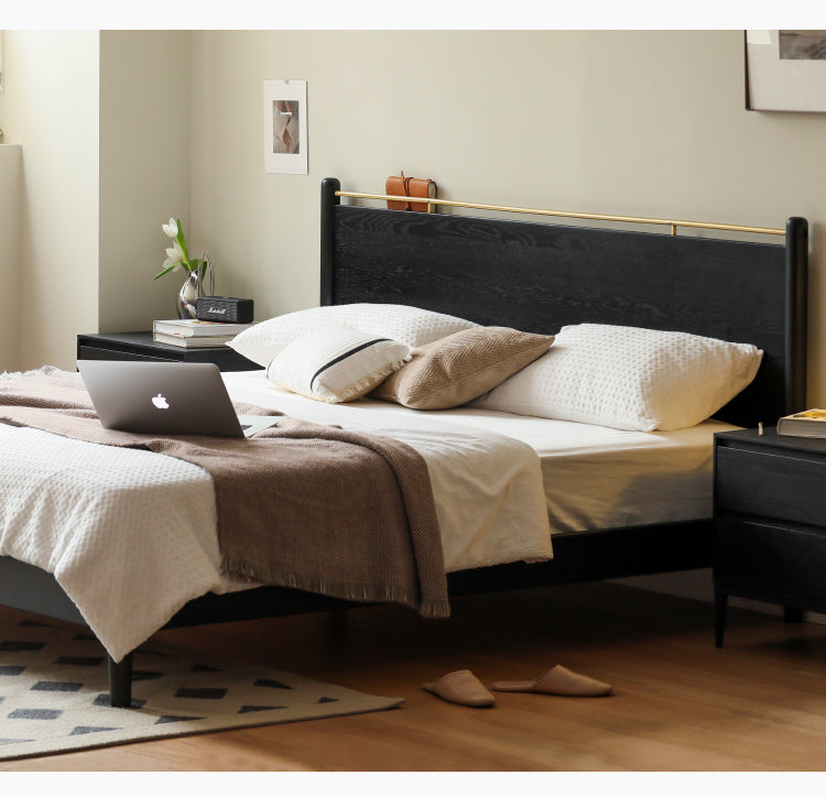 Oak Solid Wood Black Retro American Bed