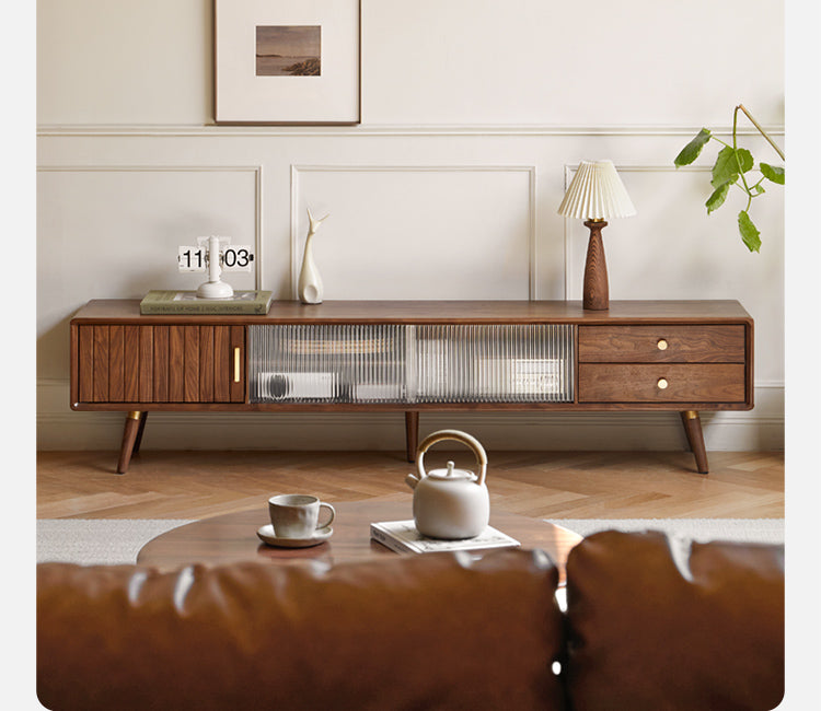 Black Walnut Solid Wood Nordic TV Cabinet.