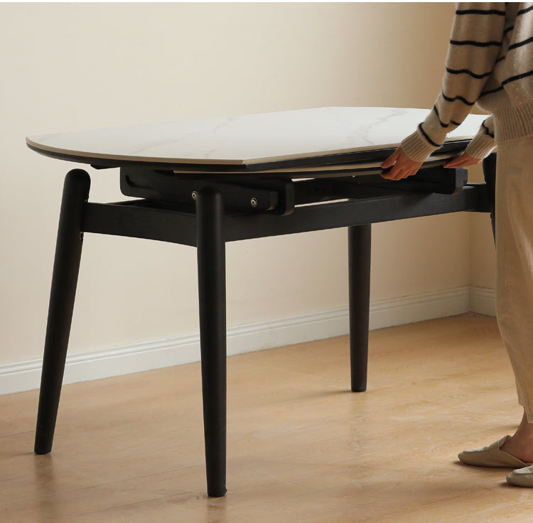 Oak Solid Wood Light Luxury Rock Retractable Dining Table