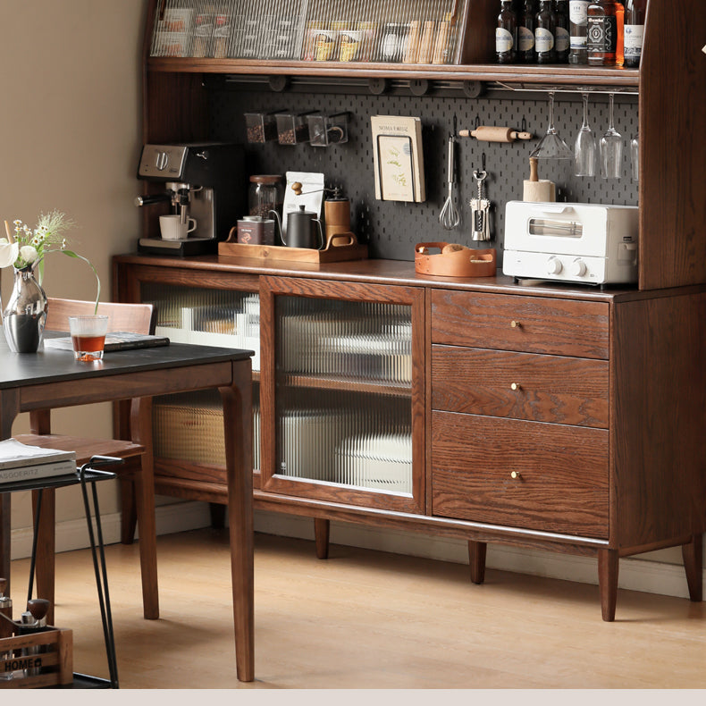 Solid Rubberwood, Oak Solid Wood Sideboard, Buffet Cabinet