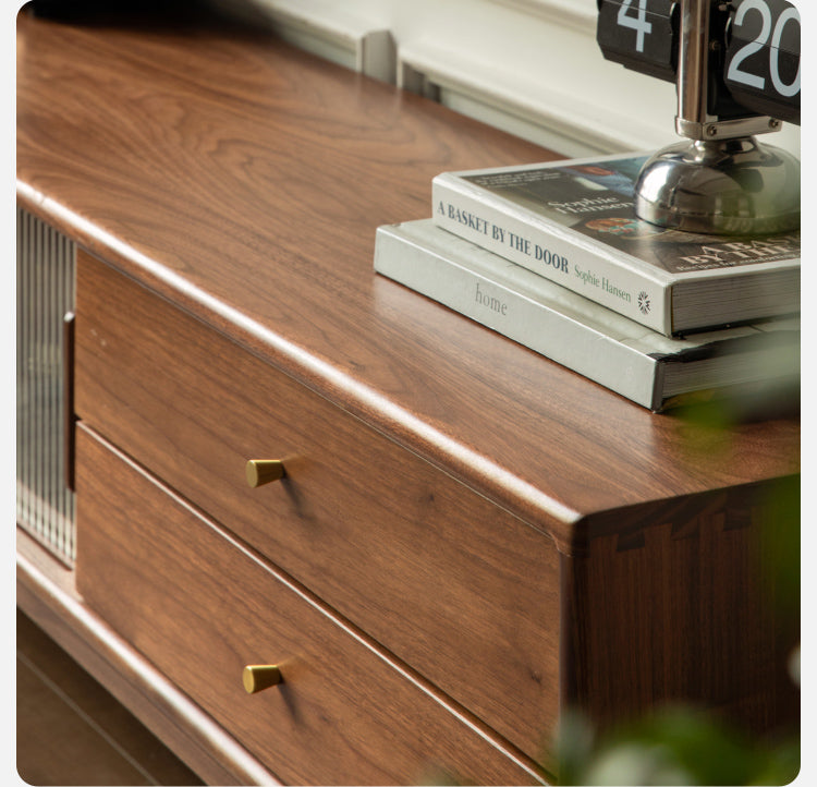 Black Walnut, Rubber, South American walnut Solid Wood Modern TV Cabinet.