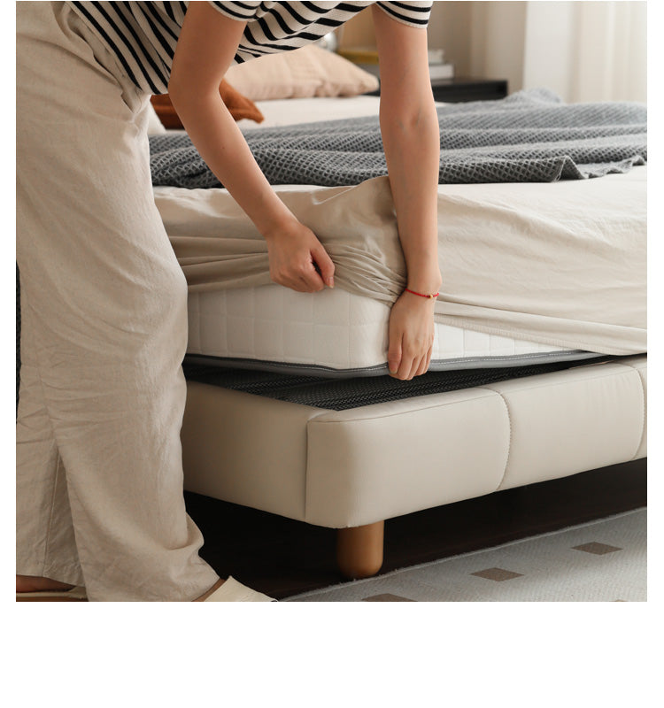 Fabric Genuine Leather Soft Bed Puff Cream Style with Light Bed