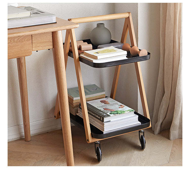 Beech Solid Wood Edge Table, Mobile Storage Rack