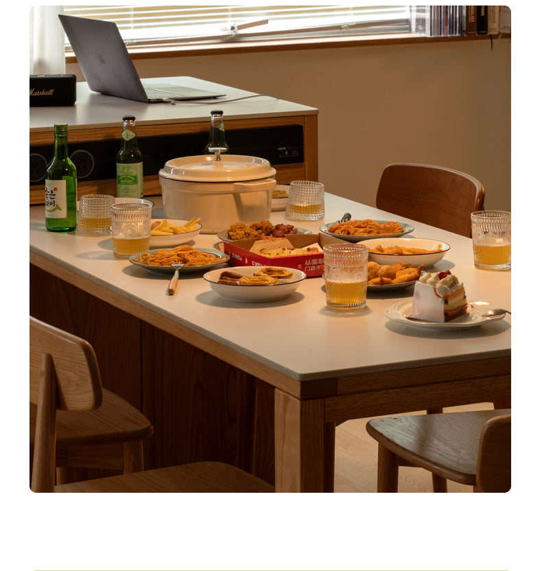 Oak Solid Wood Island + Table Integrated Retractable Rock Board