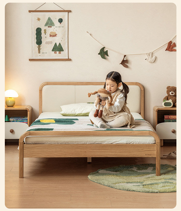 Oak, Beech Solid Wood Children's Princess Bed — Upholstered Genuine, Organic Leather Bed