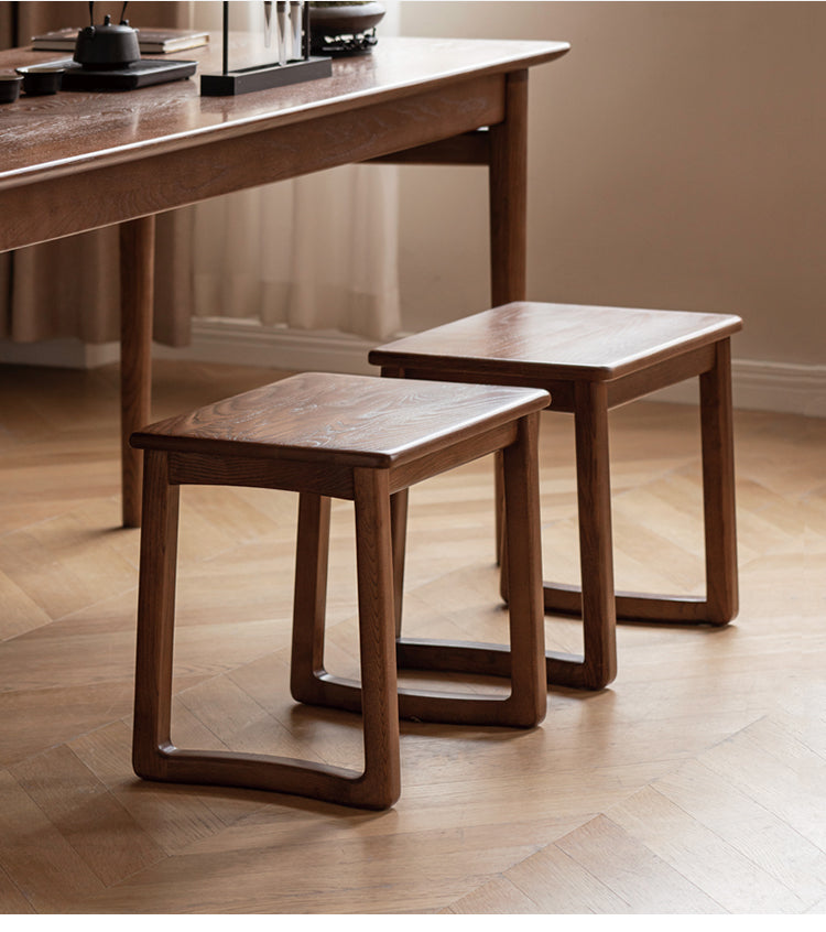 Ash Solid Wood Modern White Wax Wood Square Stool