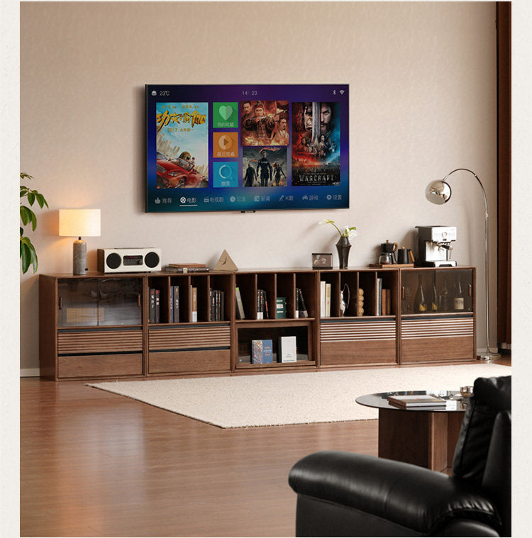 Golden Sandalwood Solid Wood Wall-Mounted Bookcase with Free Combination Grid Design