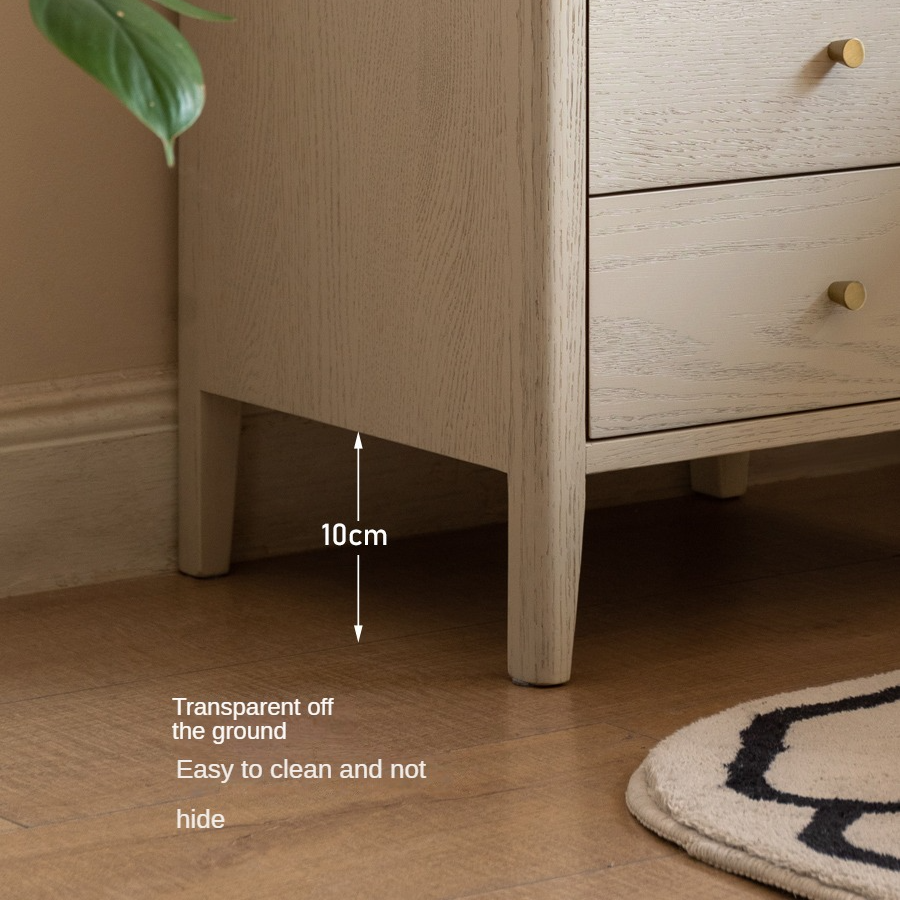 Oak Solid Wood, Solid RubberWood Nightstand Cream Style)