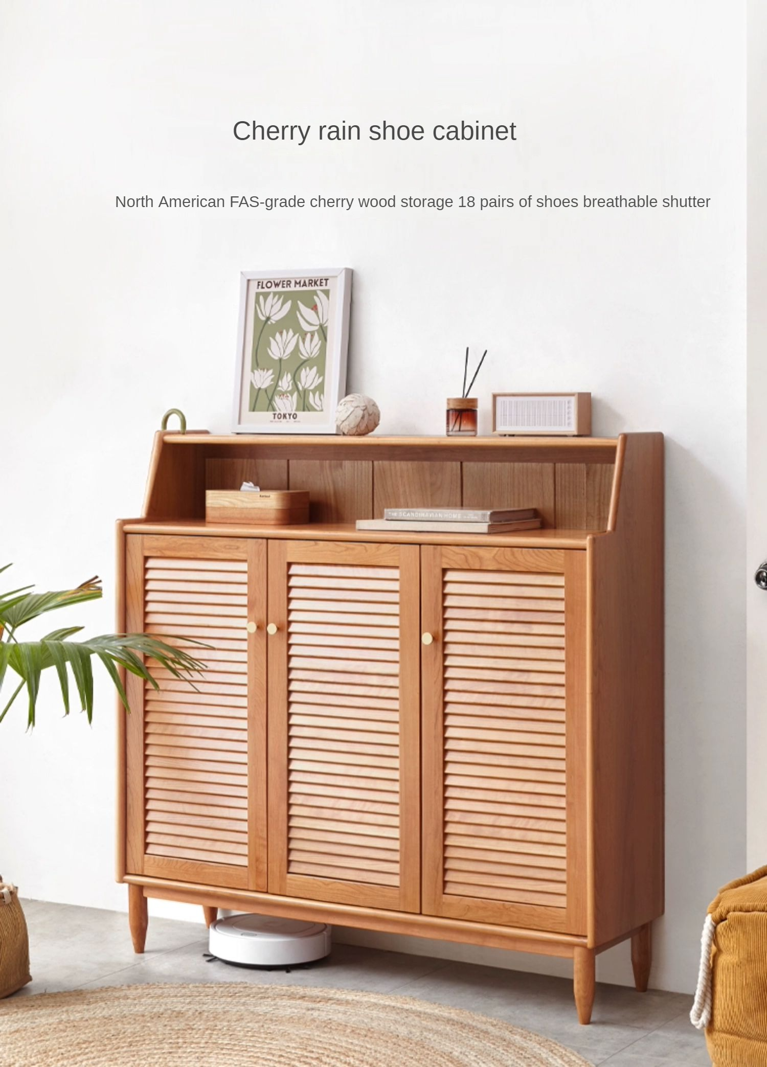 Cherry Solid Wood Entrance Shoe Cabinet