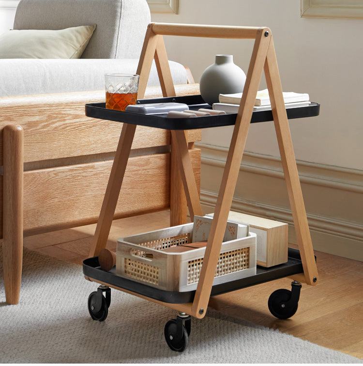 Beech Solid Wood Edge Table, Mobile Storage Rack