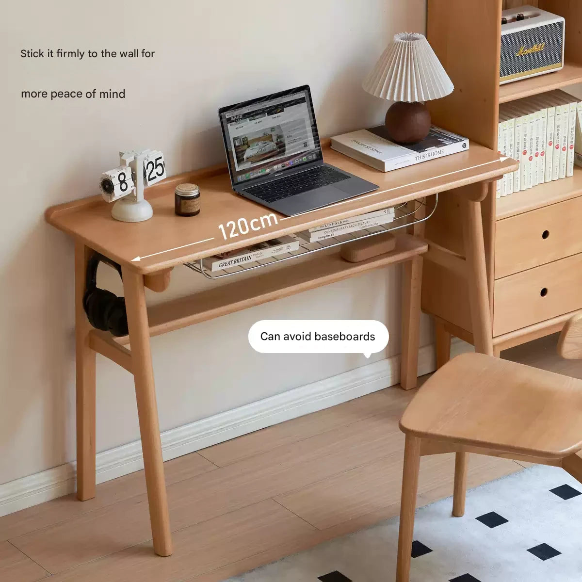 European Beech Solid Wood Ultra Narrow Writing Desk.