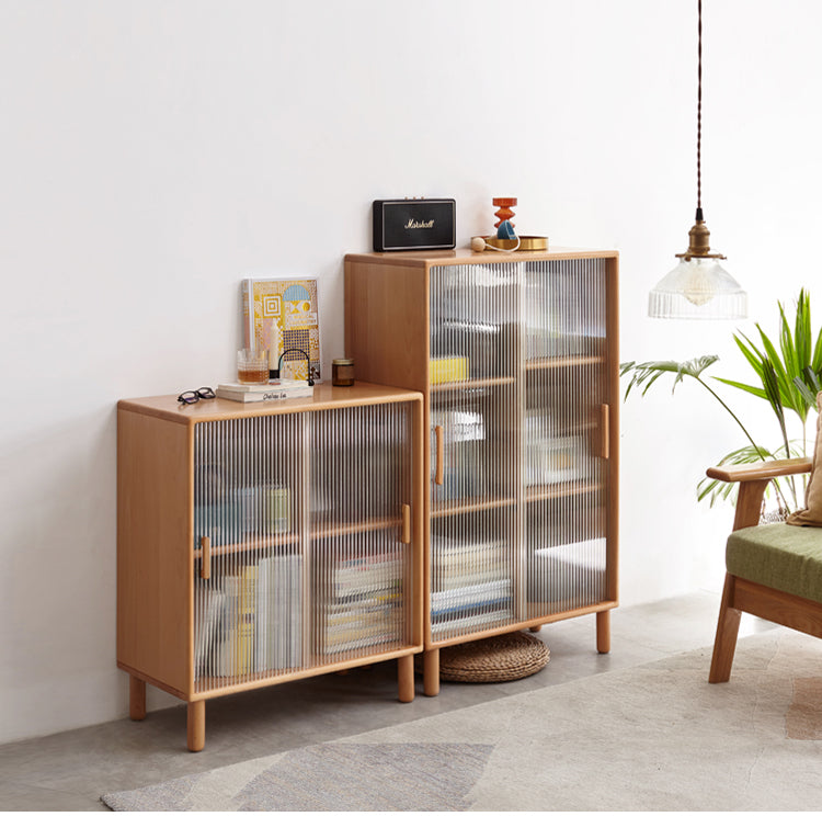 Beech Solid Wood Sliding Door Side Cabinet.