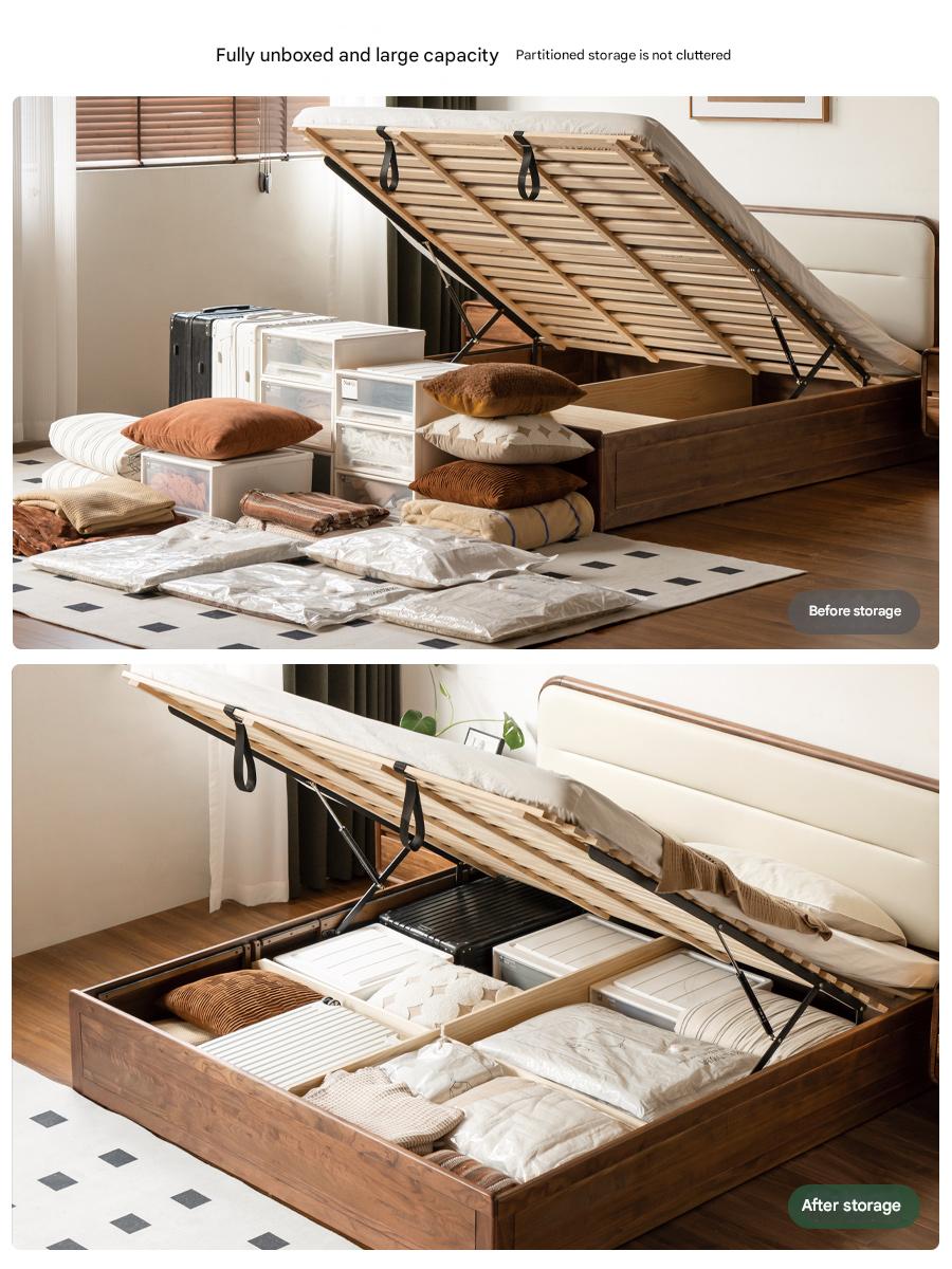 Black walnut solid wood storage box bed technology cloth soft back