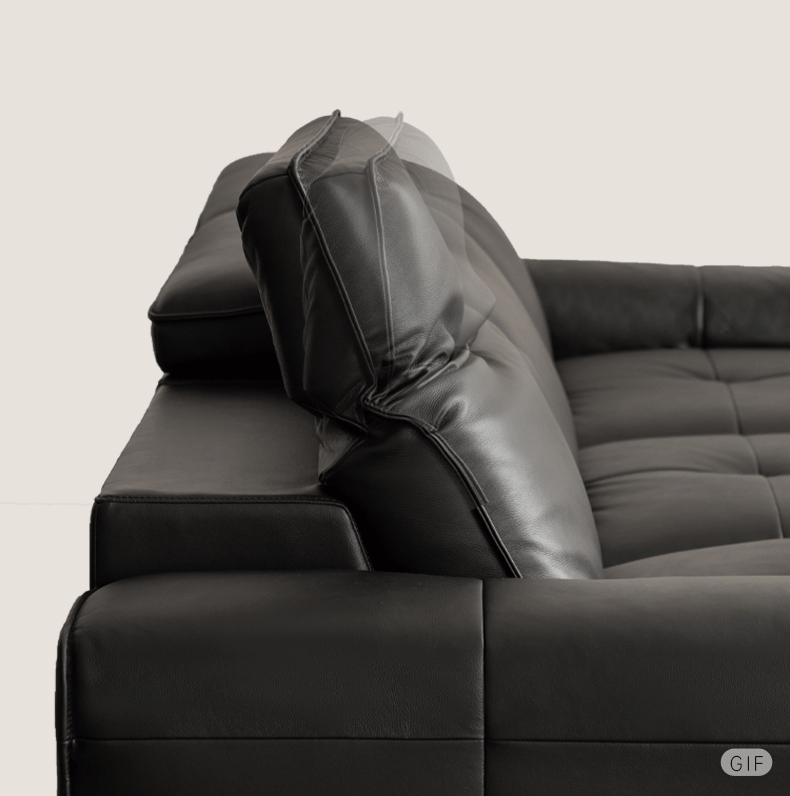 Leather Black High Back Straight Sofa