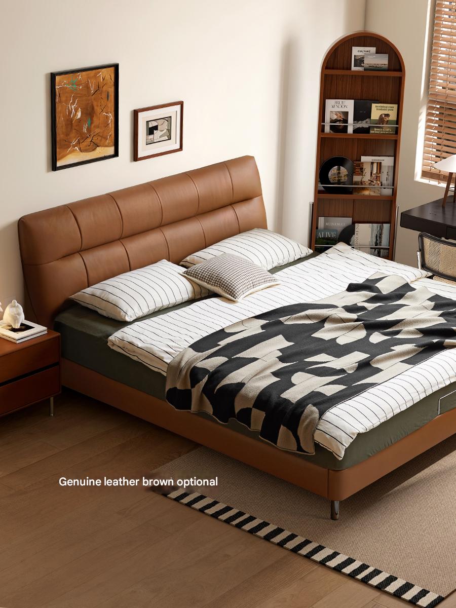 First layer of yellow cowhide Italian light luxury black Bed