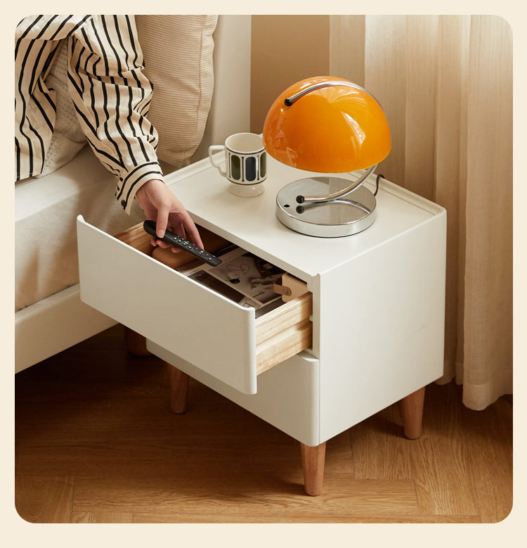 Rubber Solid Wood Cream Style Nightstand