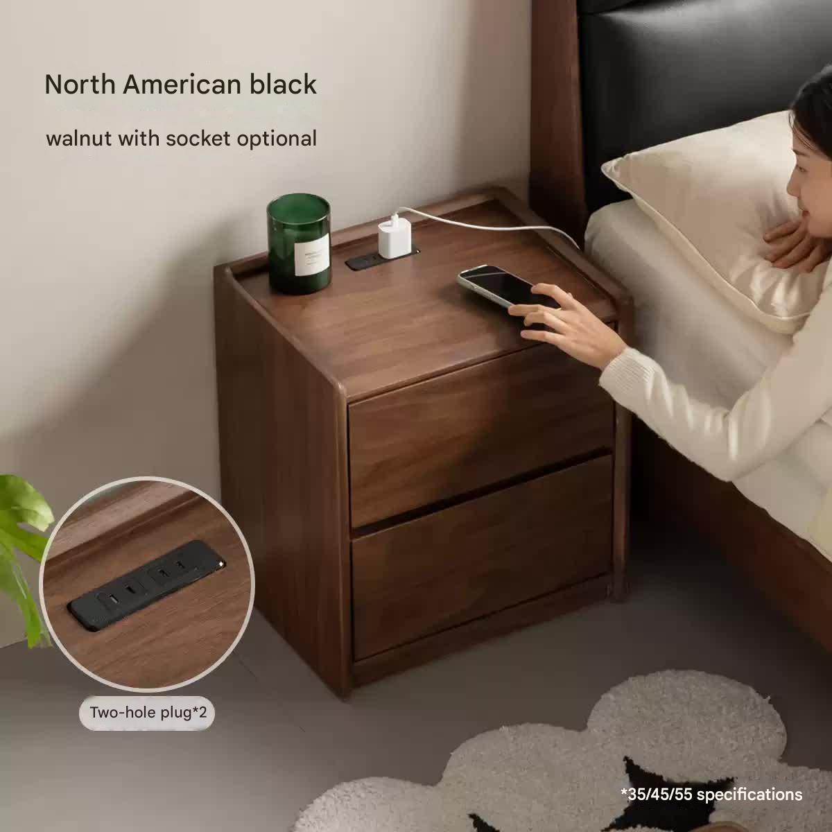 Poplar Solid Wood Italian Light Luxury Nightstand.