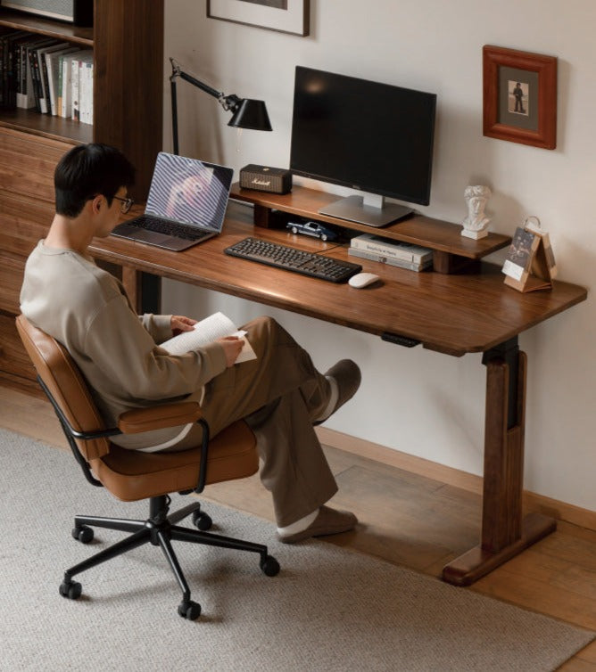 Black Walnut, Oak, Sandalwood, Ash Solid Wood Electric Elevating Desk