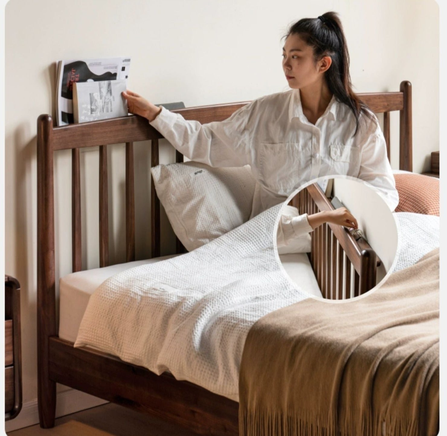 Black Walnut Solid Wood Bed Modern