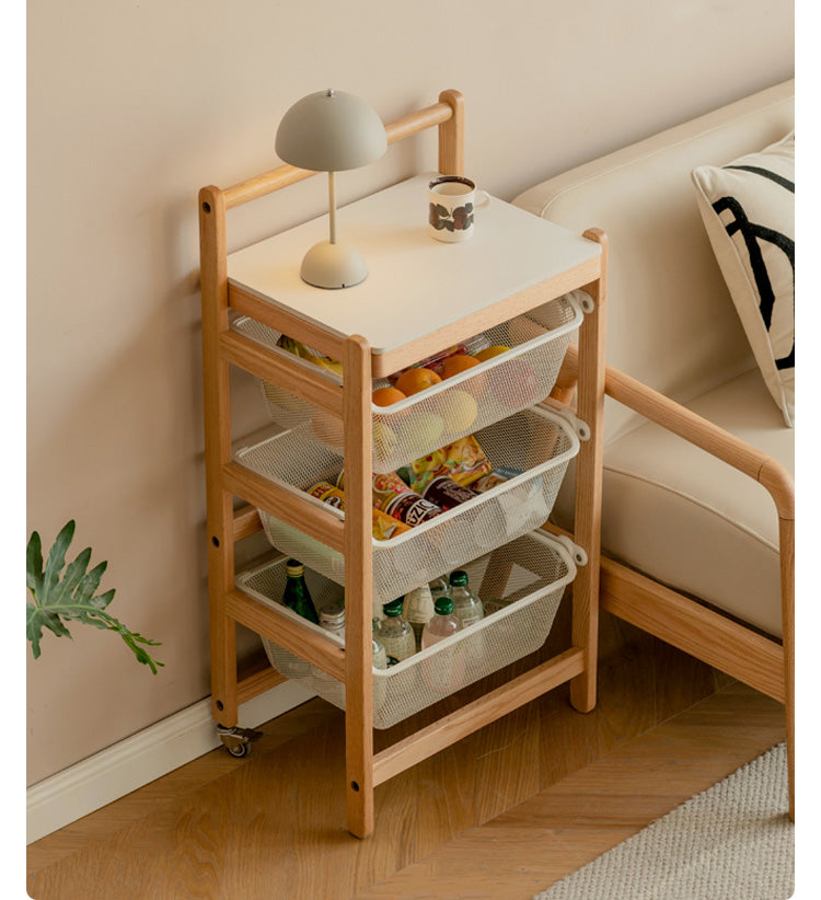 Oak, Beech Solid Wood Mobile Slate Trolley Storage