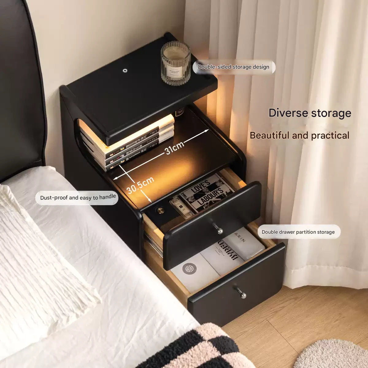 Solid RubberWood Multi Functional Nightstand.