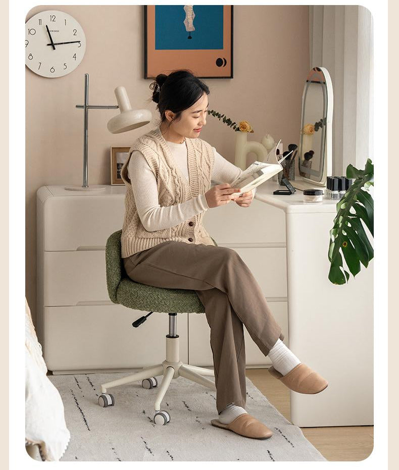 Eco-Leather, Imitation Sheepskin Adjustable Height Vanity Stool, Modern Minimalist Makeup Chair for Bedroom
