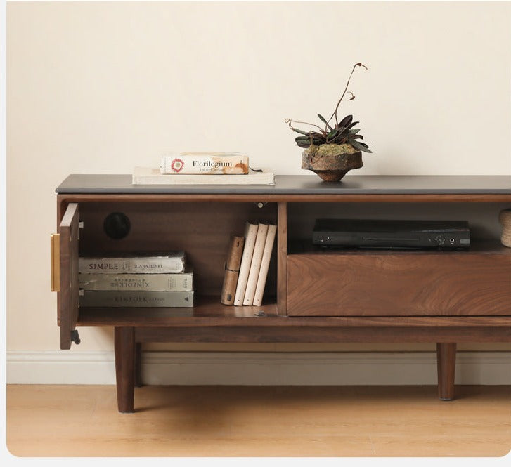 Black Walnut Solid Wood TV Stand Cabinet