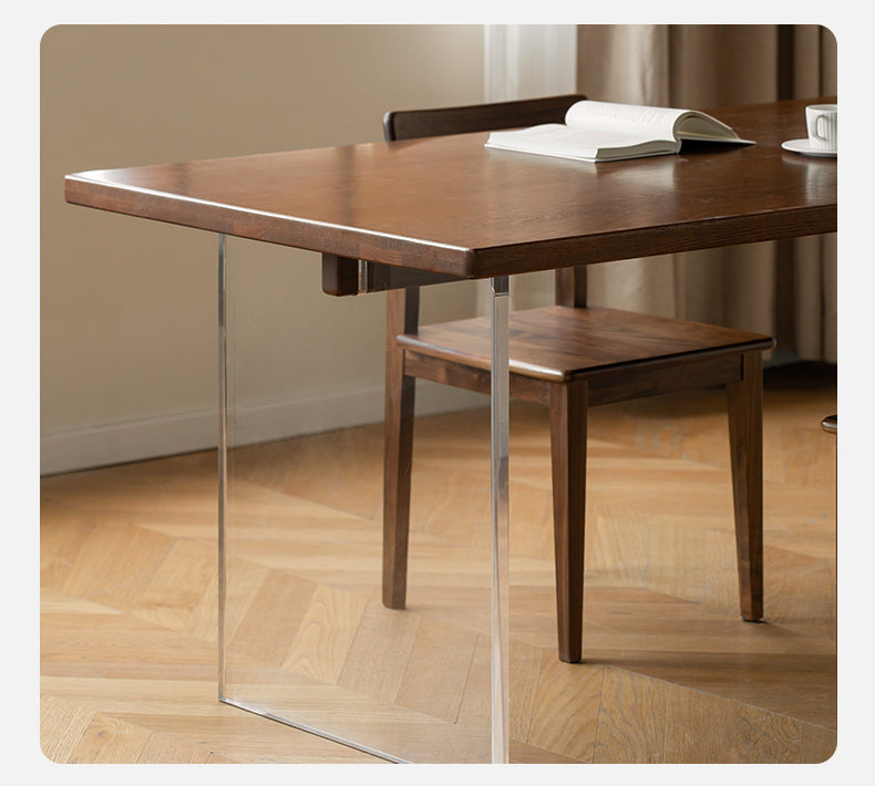 Black Walnut, South American Walnut, Oak Solid Wood Acrylic Suspension Dining Table