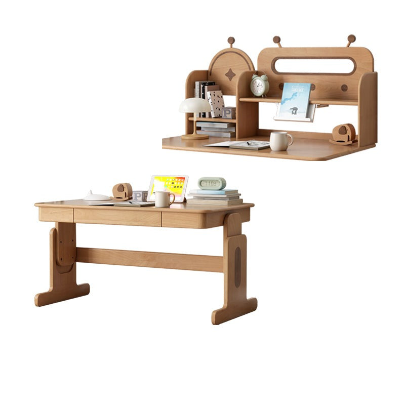 Beech Solid Wood Lifting Desk Bookshelf Combination