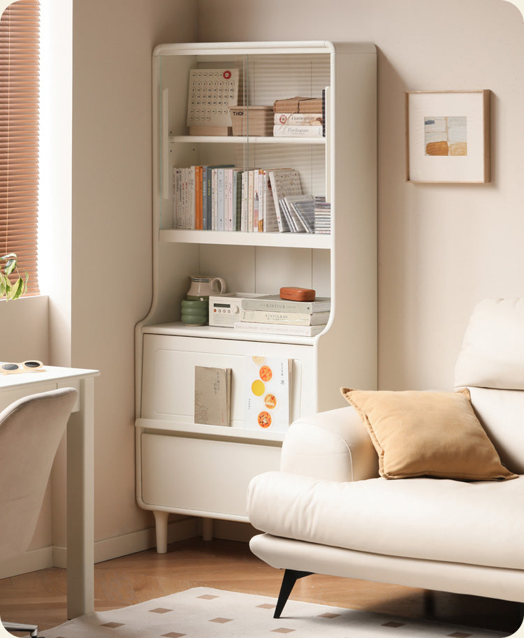 Rubber Solid Wood Bookcase Cream Storage Cabinet Display