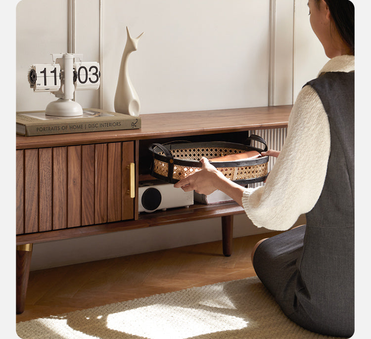 Black Walnut Solid Wood Nordic TV Cabinet.