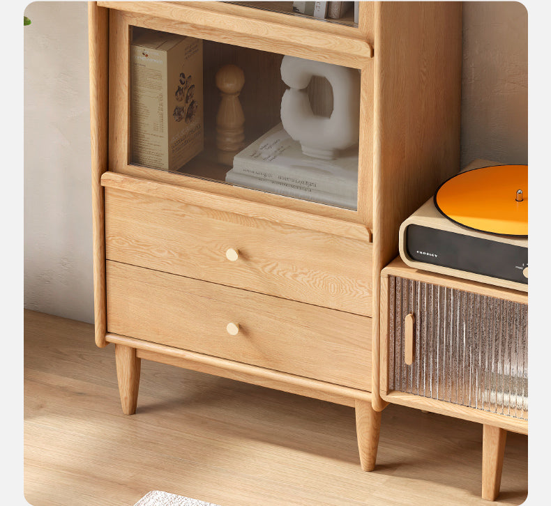 Oak, Ash Solid Wood Flip Door Side Cabinet LED Light