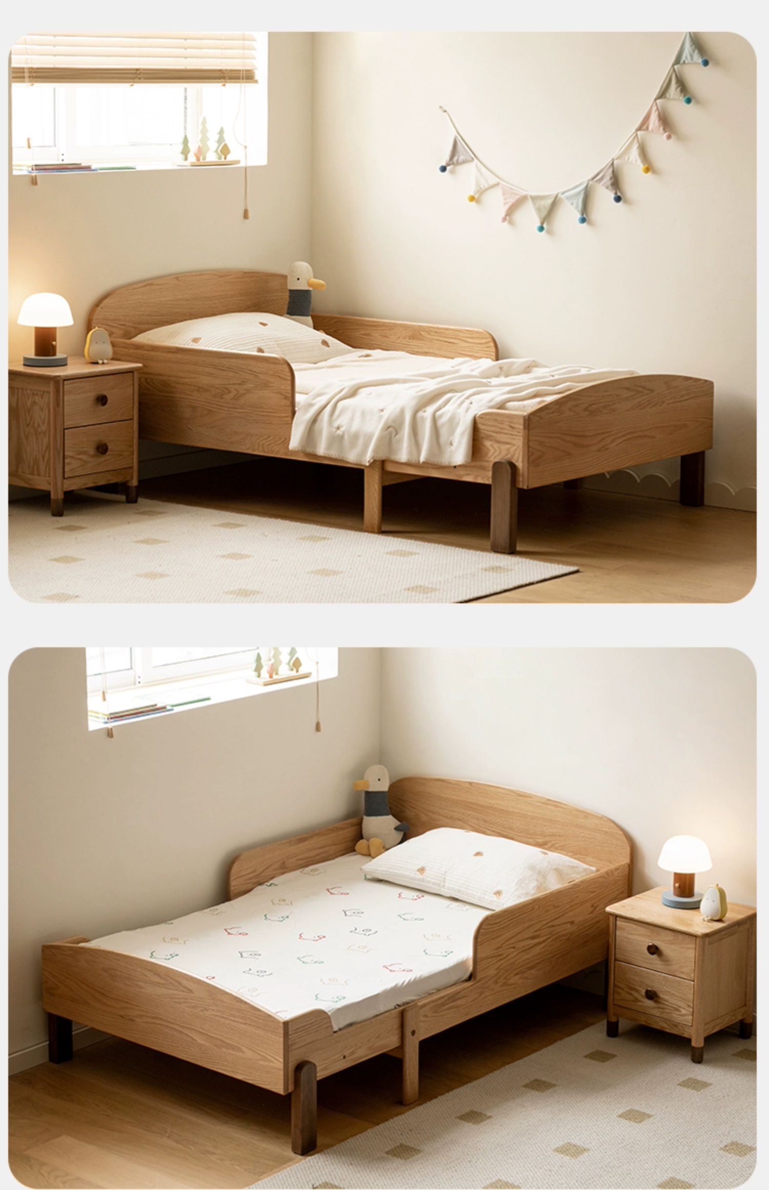 Oak, Beech solid wood Telescopic Toddler Bed from 57 in (145 cm) to 80.7 in (205 cm)<