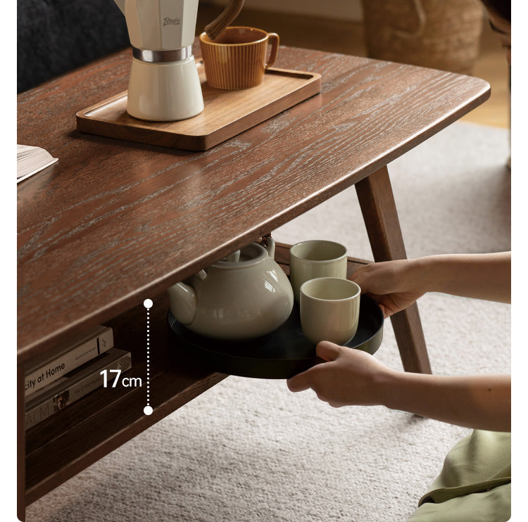 Solid Rubberwood, Beech, Oak Solid Wood Walnut Color Double-Layer Coffee Table
