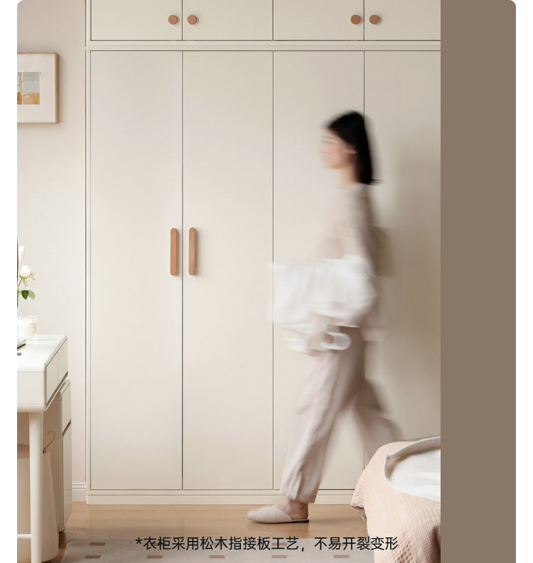 Pine Solid Wood Wardrobe Cream Style.