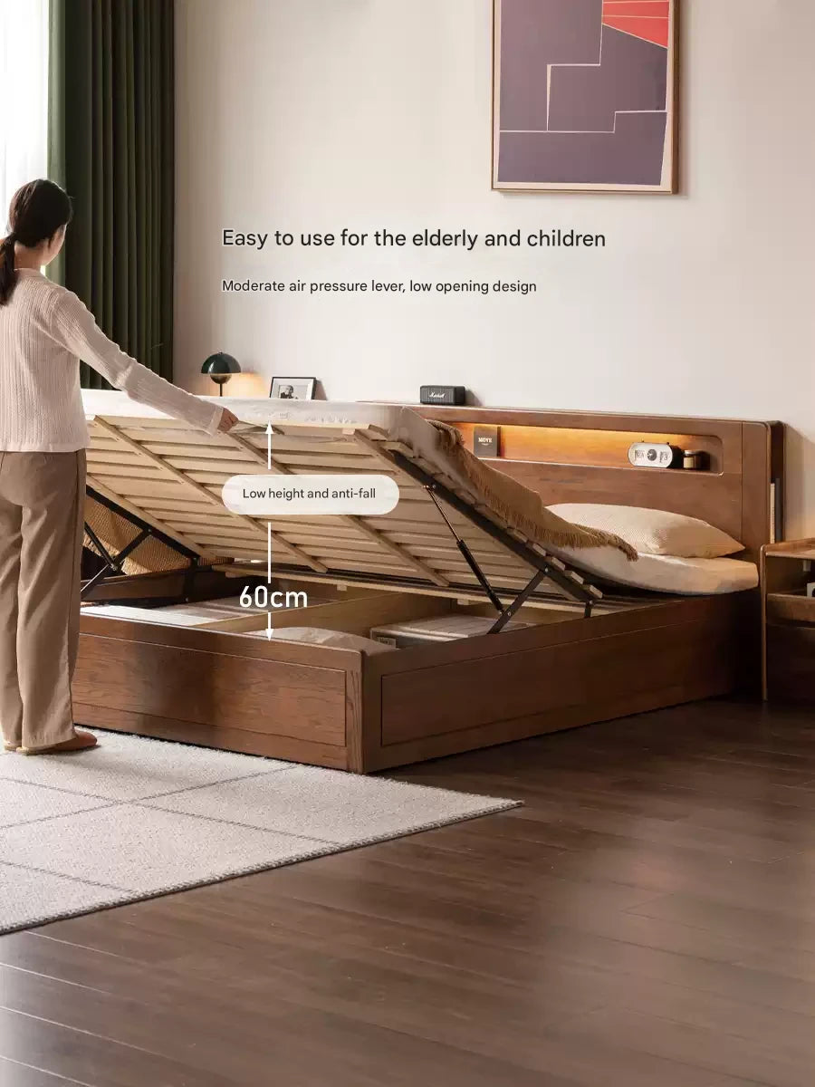 Oak Solid Wood Luminous Storage Box Bed