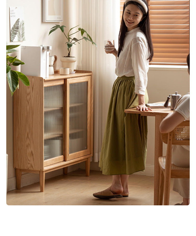 Oak Solid Wood Sideboard Slide Door