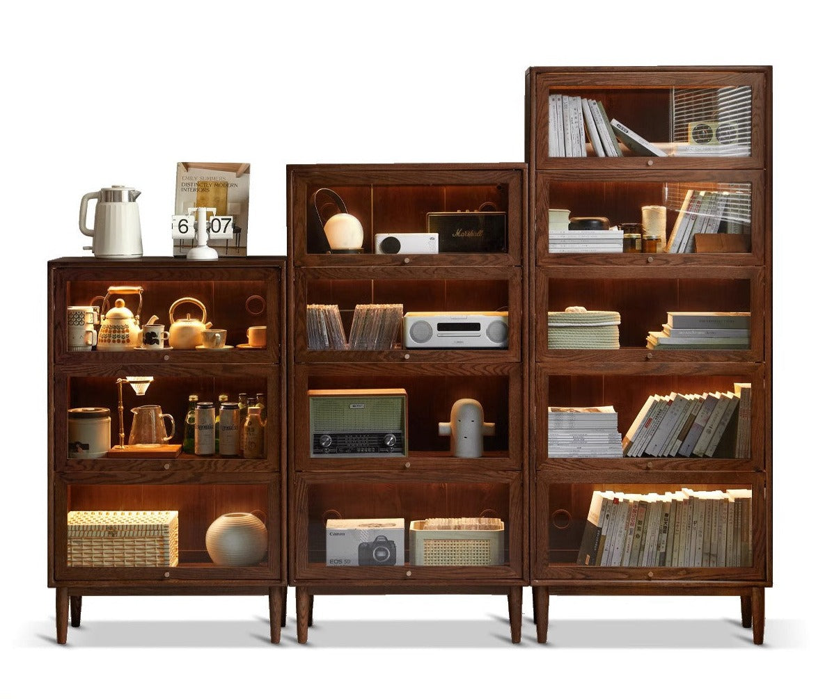 Glass door Bookcase, Side Cabinet Black Walnut, Oak solid wood"