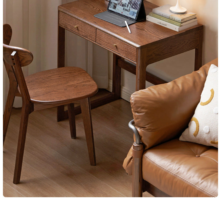 Oak Solid Wood Small Office Desk Walnut Color