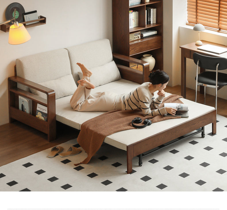 Oak Solid Wood Folding Sofa Bed.